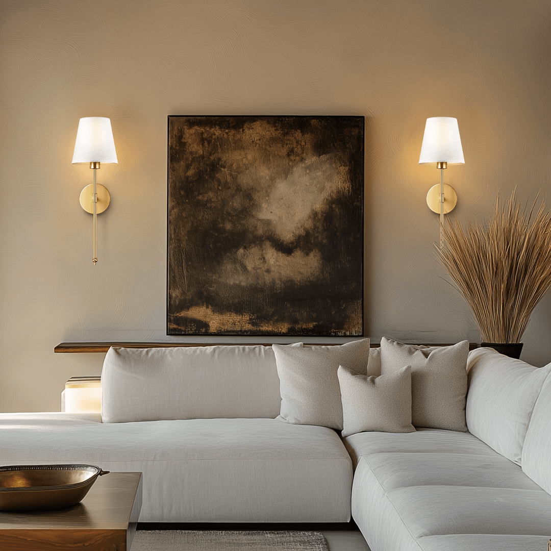 Gold Wireless Wall Sconces in Living Room